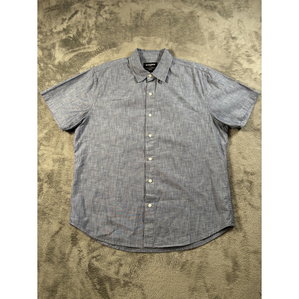 Bonobos Shirt Mens Large Blue Chambray Short Sleeve Button Up Stretch Casual
